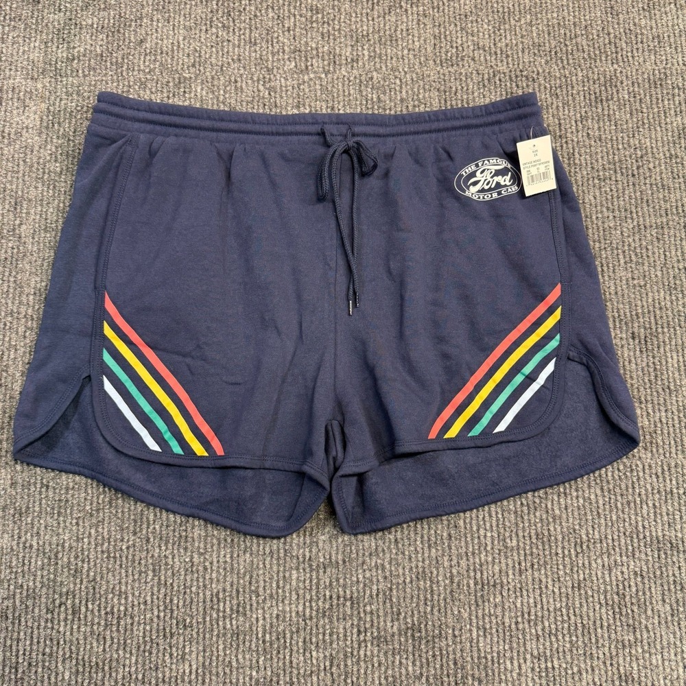 Ford Motor Cars Hybrid Apparel Navy Blue Rainbow Stripe Lounge Shorts 2X NEW